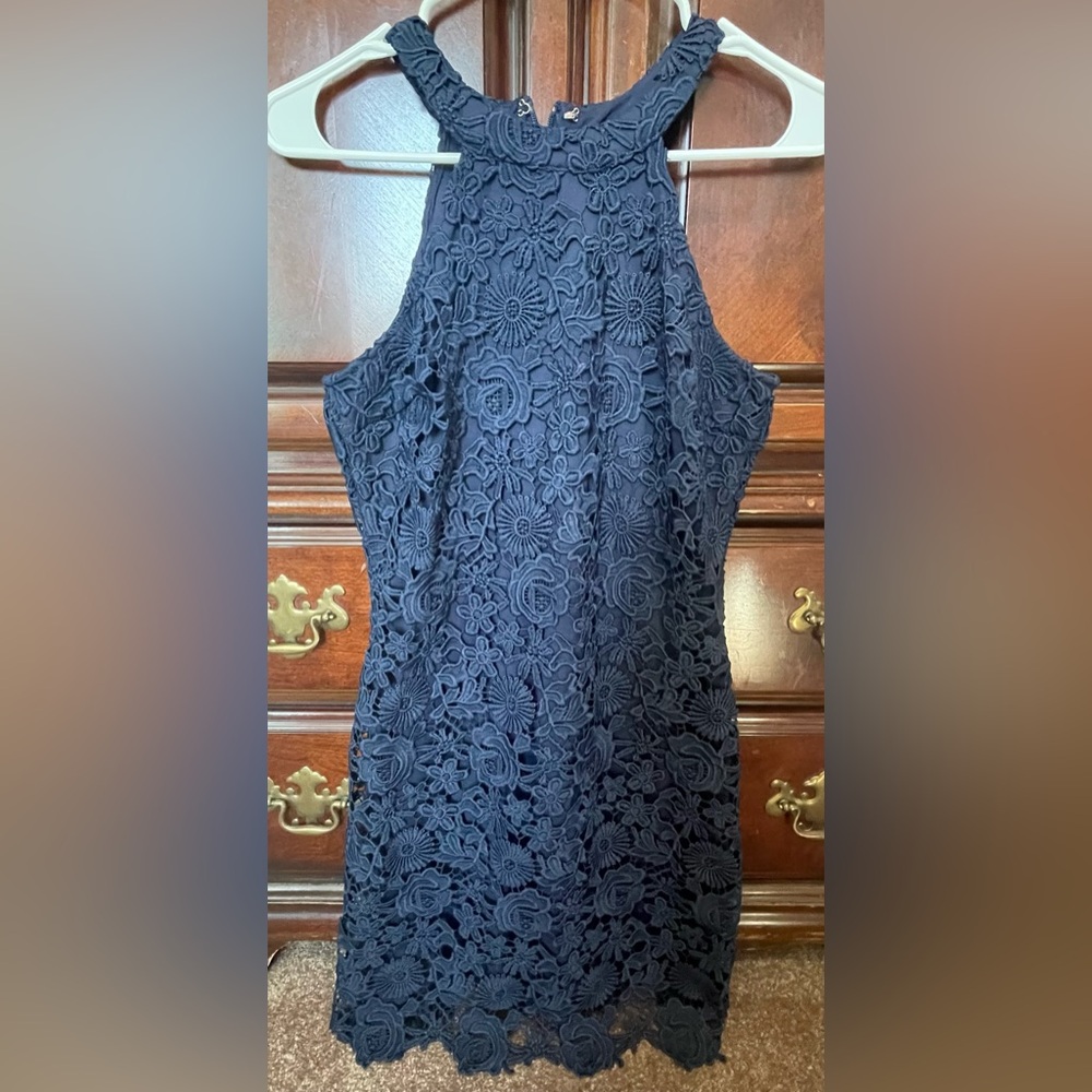 Lulus Love Poem Navy Blue Lace Mini Dress